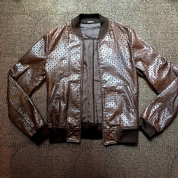 DOLCE & GABBANA - Perforated Leather Bomber jacket Brown, Small - Picture 5 of 6